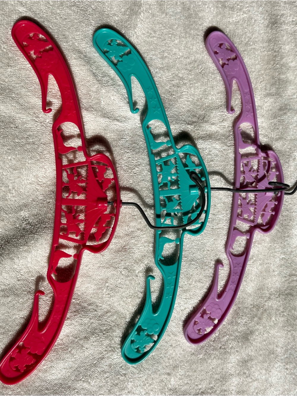 3 Vintage Plastic Kids Hangers W/ Metal Swivel Hooks Circus Themed